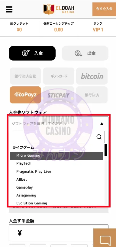 エルドアカジノ（ELDOAH）Payz（旧ecoPayz）決済の入金方法