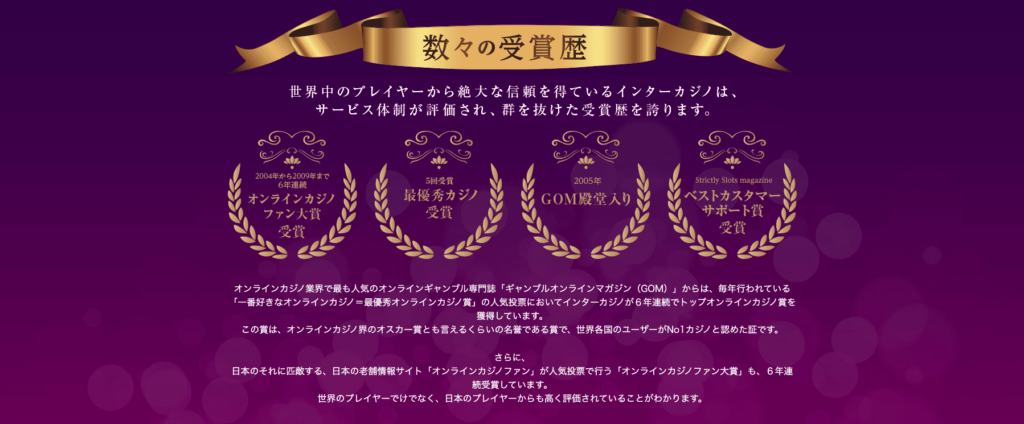 インターカジノ（InterCasino）数々の受賞歴
