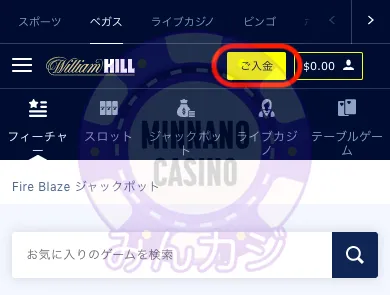 ウィリアムヒル(William Hill)のクレジットカード決済での入金方法