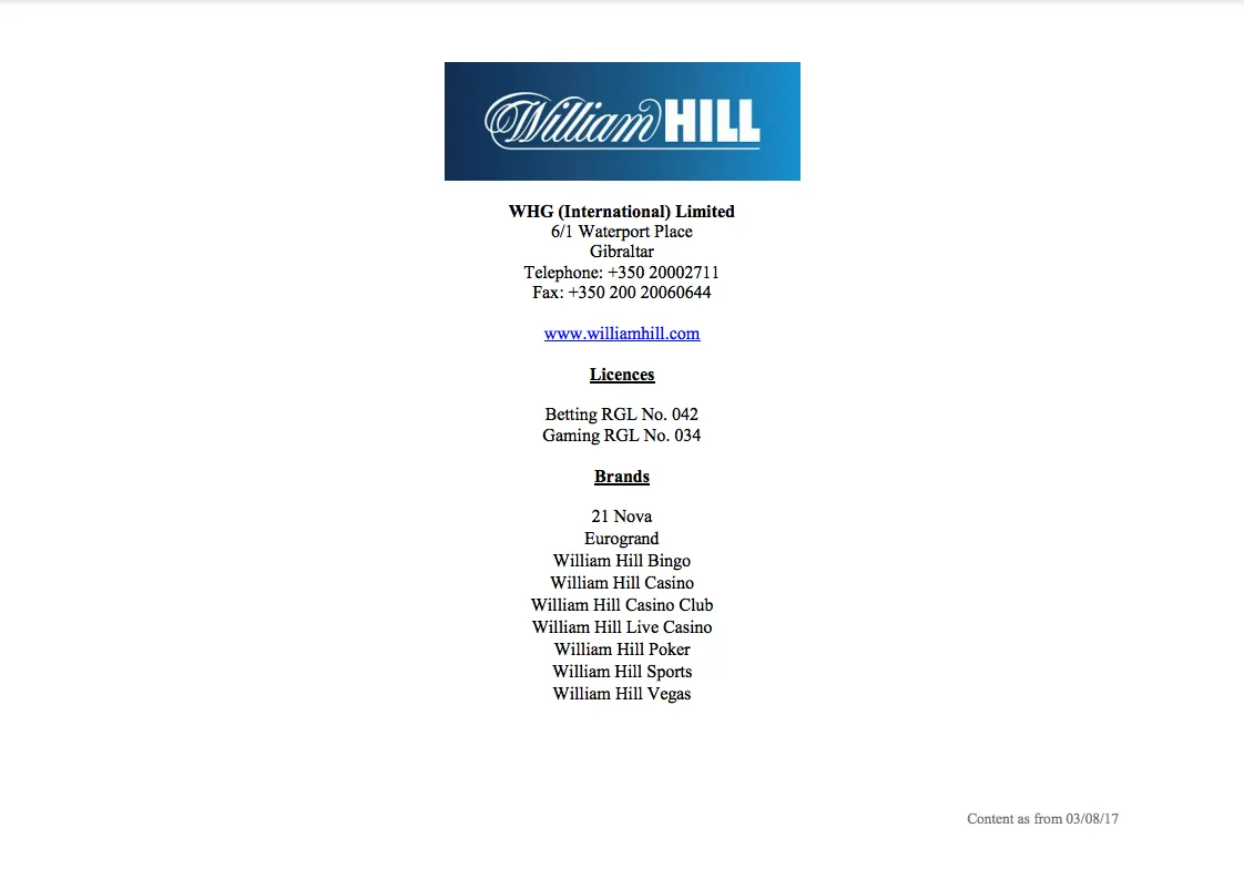 ウィリアムヒル(William Hill)のカジノライセンス