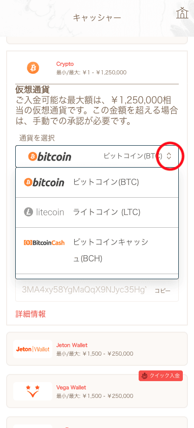 遊雅堂(Yuugado)仮想通貨での入金方法