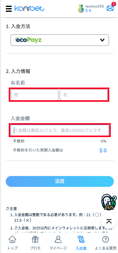 コニベット（Konibet）ecoPayzによる入金方法