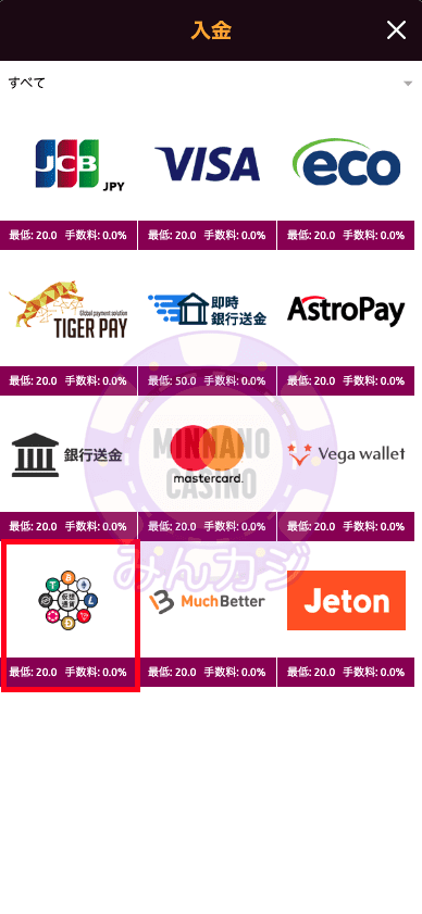 ラッキーニッキー（LuckyNiki） 仮想通貨決済での入金方法について