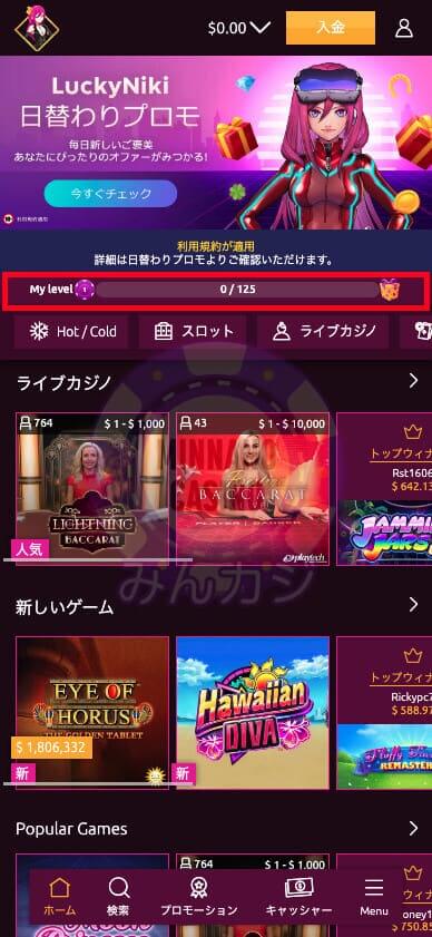 ラッキーニッキー（LuckyNiki） のマイレベル（My Level）について