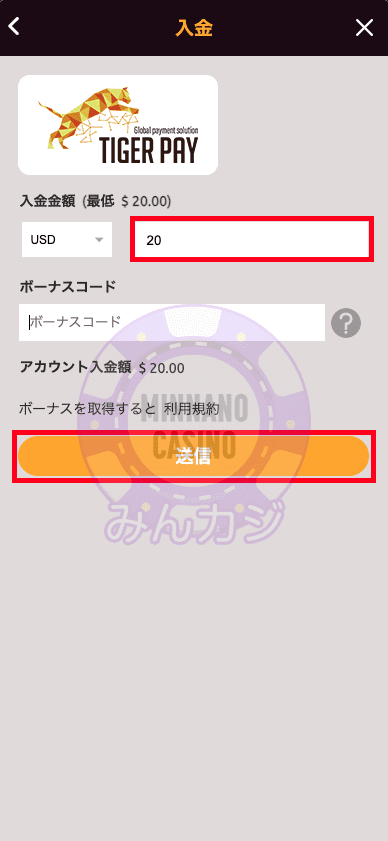 ラッキーニッキー（LuckyNiki） TigerPayでの入金方法について