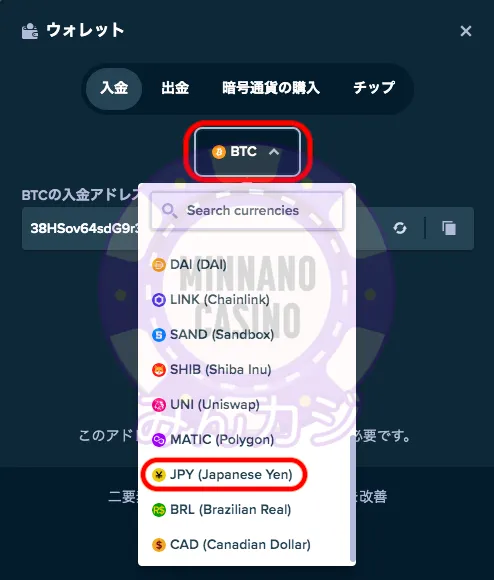 ステークカジノ(Stake)の入出金方法