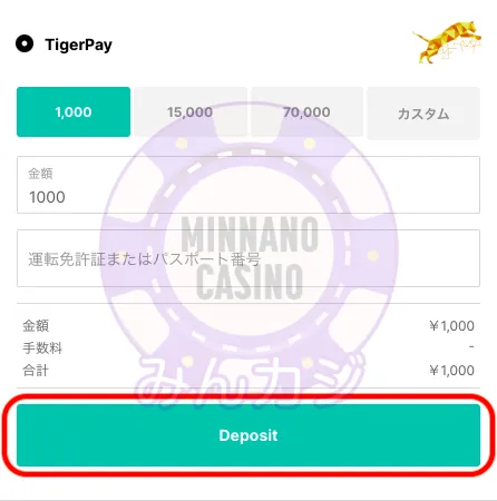 ステークカジノ(Stake)TigerPayでの入出金方法
