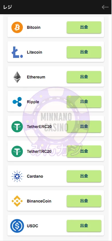 カジノエックス(Casino-X) 仮想通貨の出金の流れ