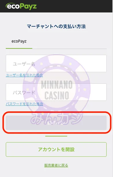 カジノエックス(Casino-X) エコペイズ(ecoPayz)入金の流れ