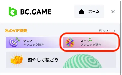 BC.GAME（ビーシーゲーム）ラッキースピンボーナス