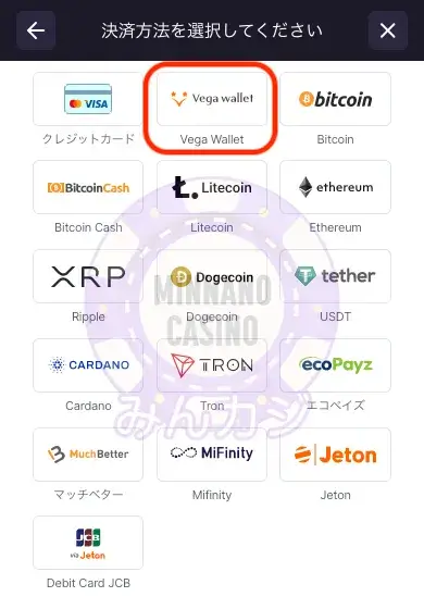 ビットスターズ（BitStarz）ベガウォレット（Vega wallet）入金の流れ