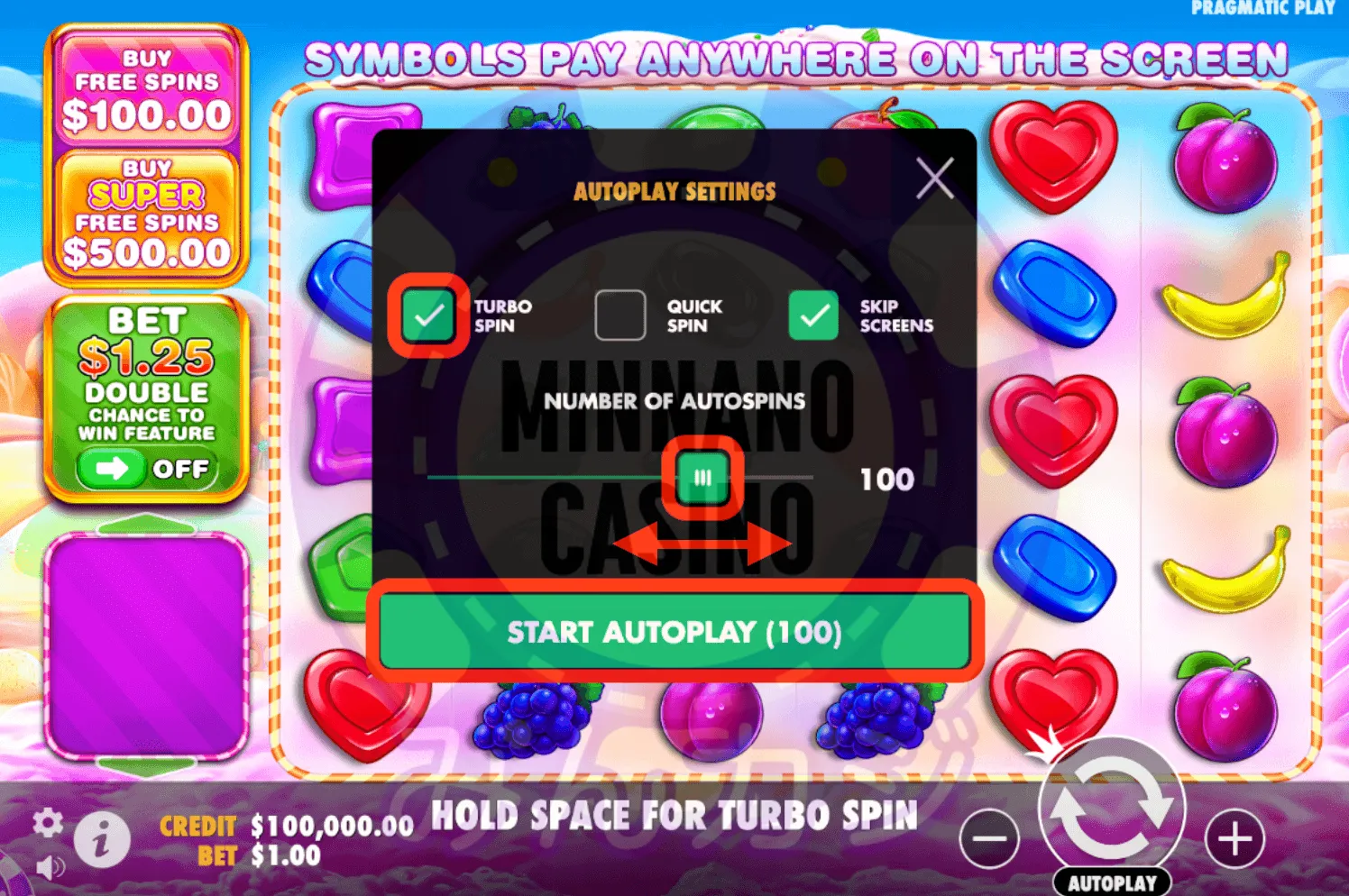 スイートボナンザ1000(Sweet Bonanza 1000)オートプレイの設定