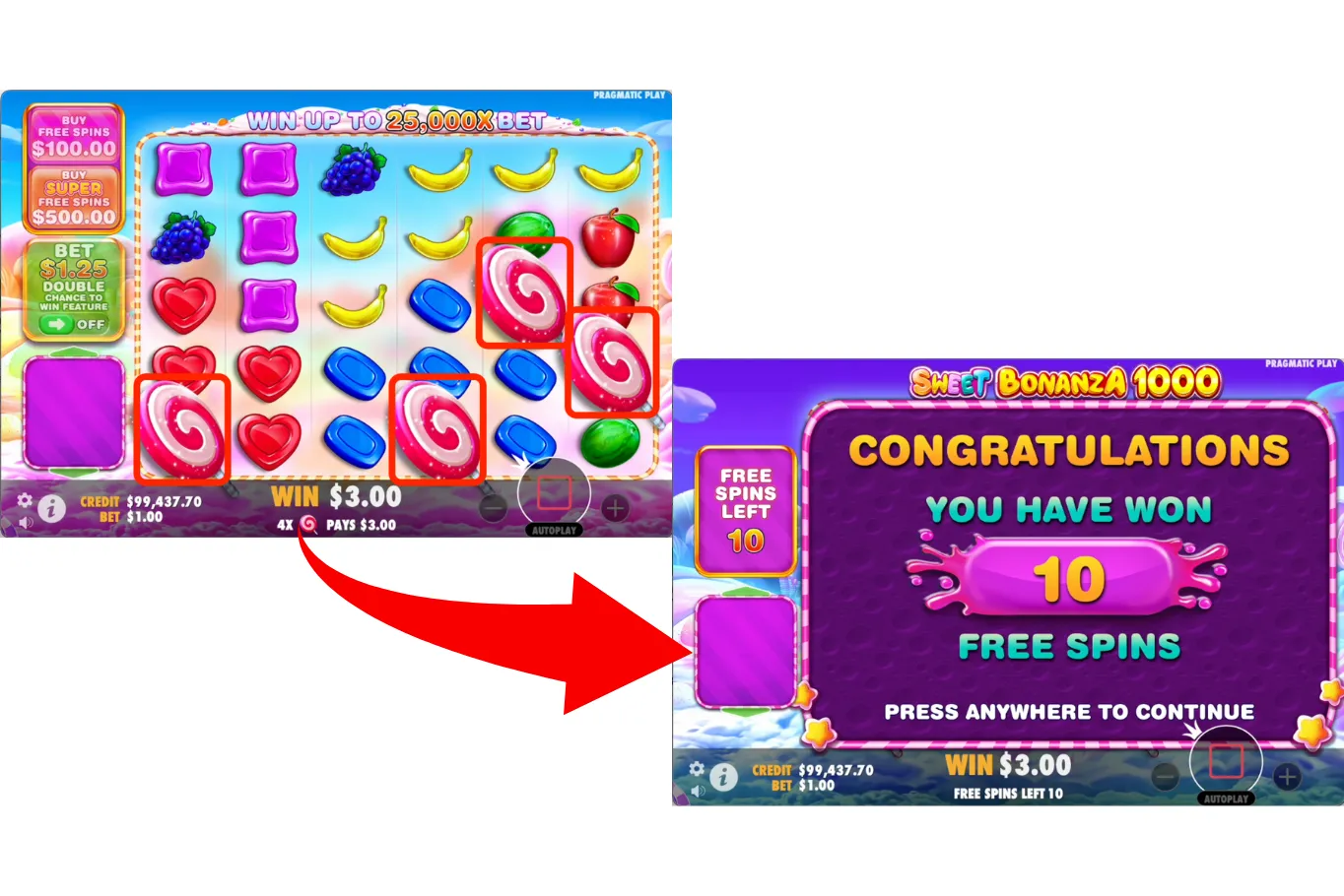 スイートボナンザ1000(Sweet Bonanza 1000)の基本的な流れ(ゲームフロー)