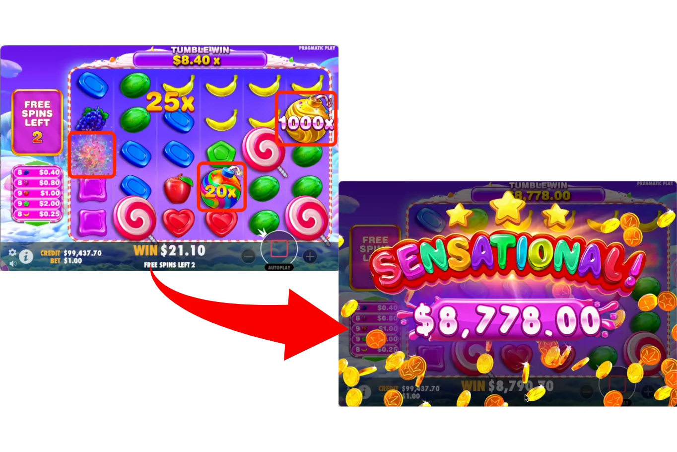 スイートボナンザ1000(Sweet Bonanza 1000)の基本的な流れ(ゲームフロー)